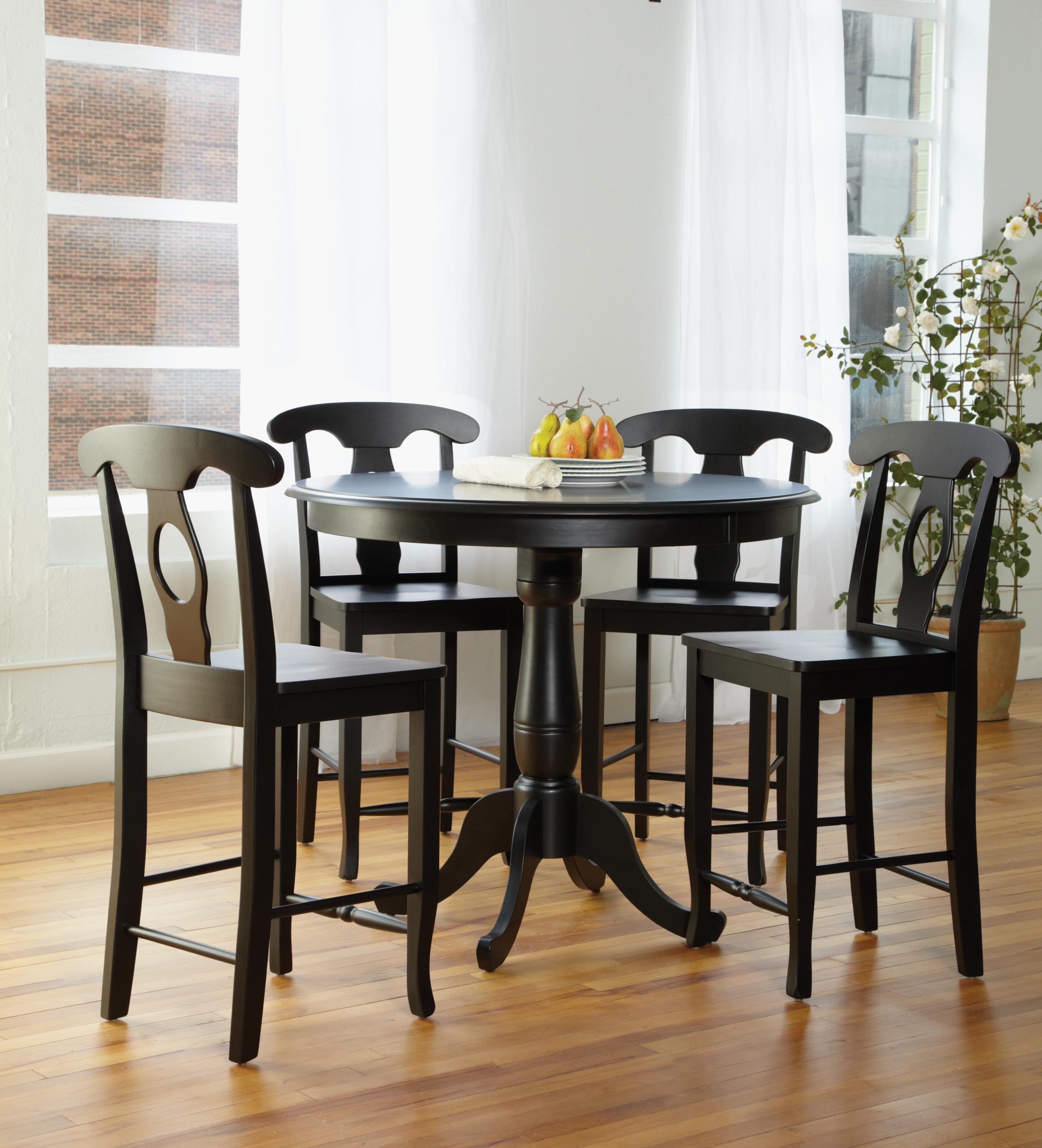 Black with 6" pedestal extention and Empire stools